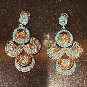 Elegant Turquoise and Gold Chandelier Earrings